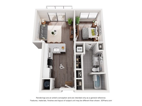 Floor plan for 1 bed, 1 bath, 761 sqft